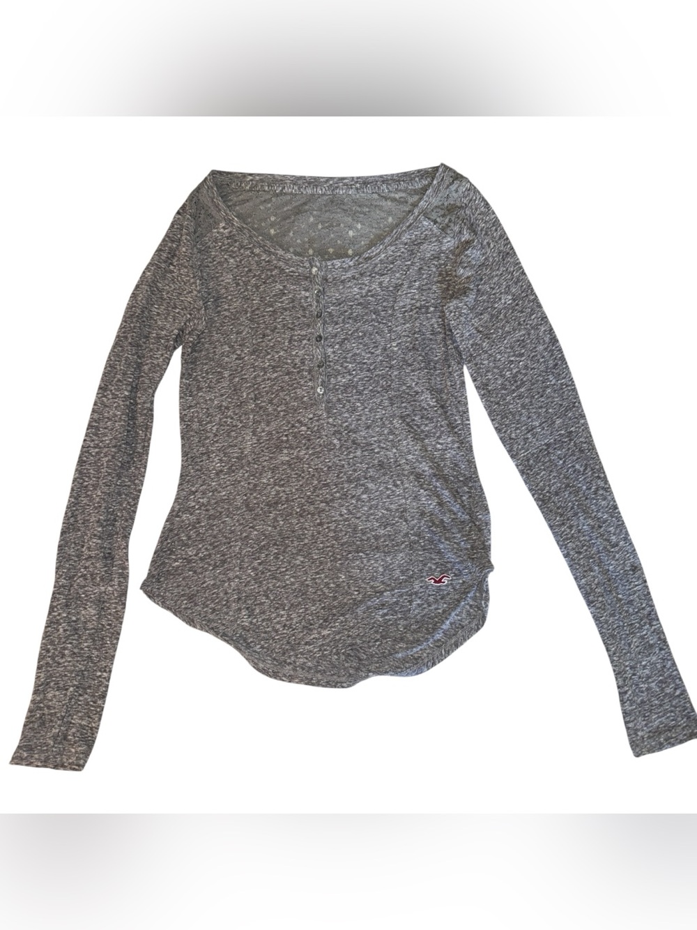 Hollister Women's Heather Gray Long Sleeve Henley Top Bella Swan Lace Sz Large